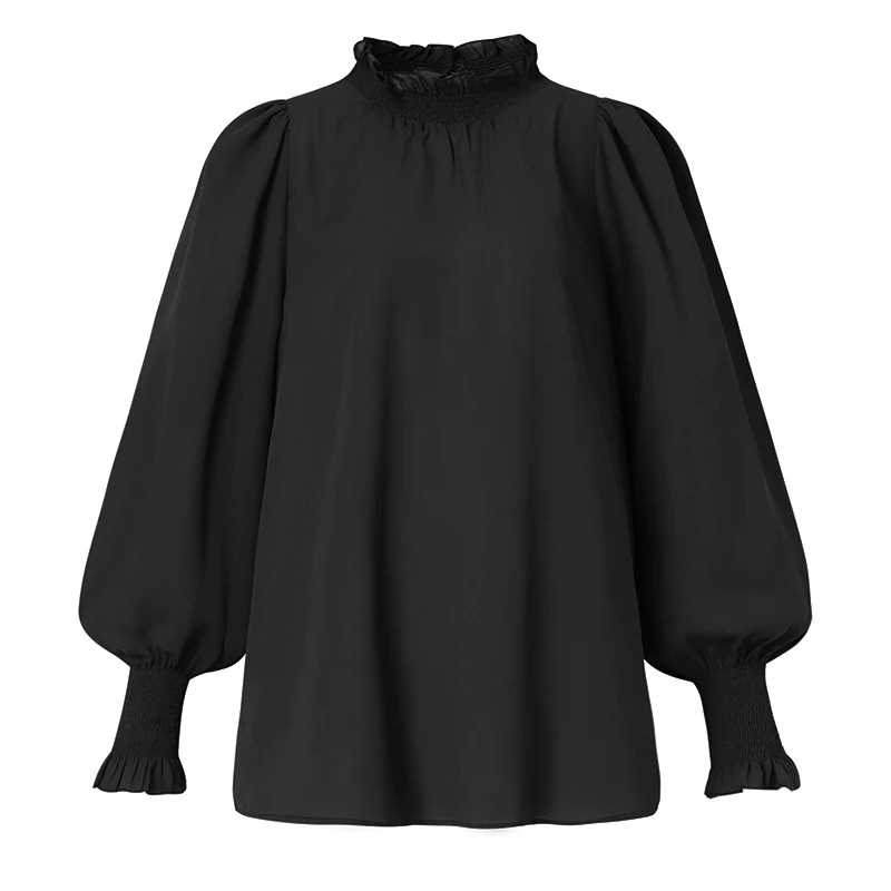 

ZANZEA Fashion Women Turtleneck Shirt Spring Office Work Blouse 2021 Elegant Lantern Sleeve Solid OL Blusas Ruffles Tunic Tops