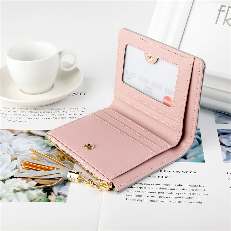 

Wallet Women Credit Cards Slim Wallet Purse Female Fashion Short Lamb Accessories Cartoon Solid Tassel