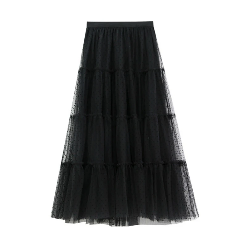 

Polka Dotted Cakee Tulle Maxi Long Skirts A-line Layered Patchwork Tiered Ankle Long Skirts