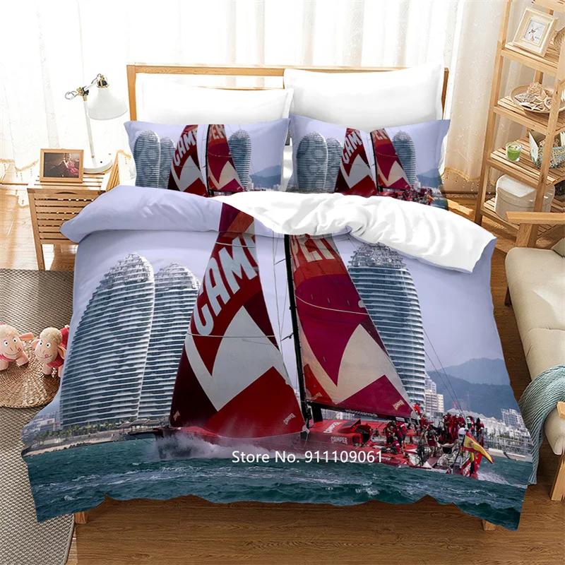 

3D-printed Sailboat Deluxe Bedding Sea Sunset Down Quilt Cover Pillowcase Teenager Adult Bedroom Decoration Home Textile