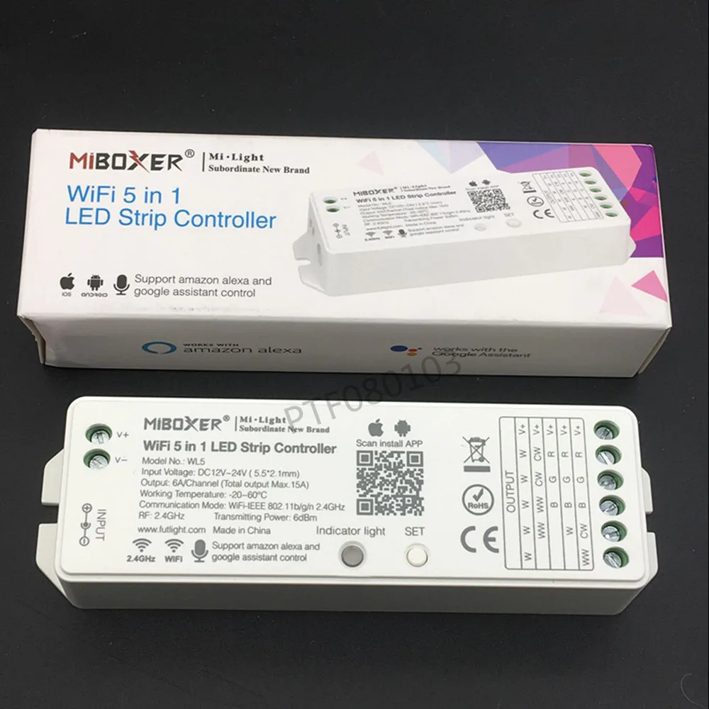 Milight YL5 2,4G 15A 5 в 1 WiFi светодиодный контроллер для одного цвета, CCT, RGB, RGBW, RGB+ CCT светодиодный полосы, поддержка Amazon Alexa Voice