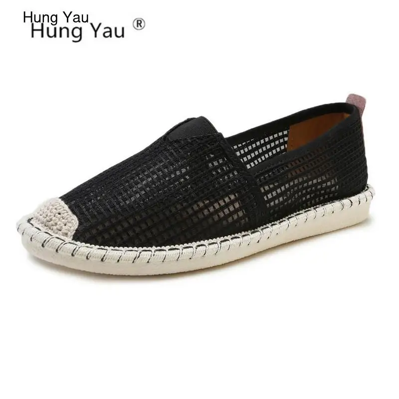 

Flat Female Shoes Round Toe Grass Woven Straw Platform Pregnant Woman Net Shoes Breathable flat shoes women Plus Size 35-40