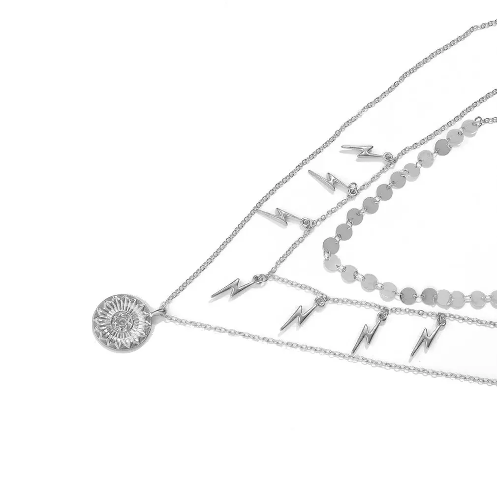 Многослойное ожерелье золотая цепочка с блестками подвески молнией Длинная