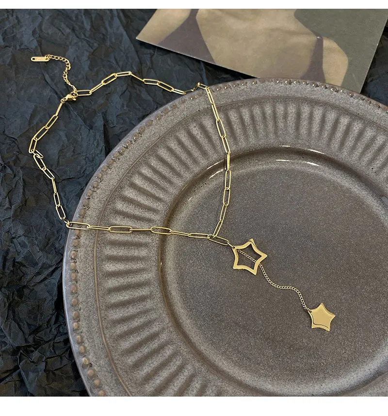 

MEYRROYU Stainless Steel Gold Color Star Pandent Chain Necklaces For Women Simple Necklaces 2021 New Fashion Party Gift Jewelry