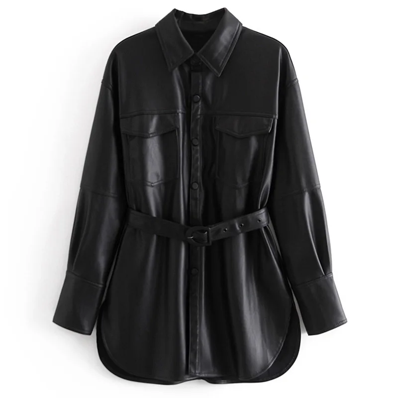 Блузка Katara женская с отложным воротником модная рубашка из искусственной кожи