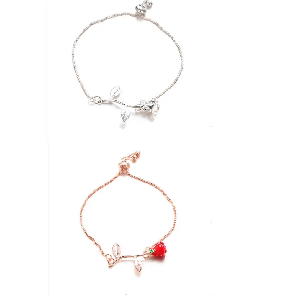 

New Valentine's Day Gift Bangle Rose Bracelet Charm Adjustable Flower