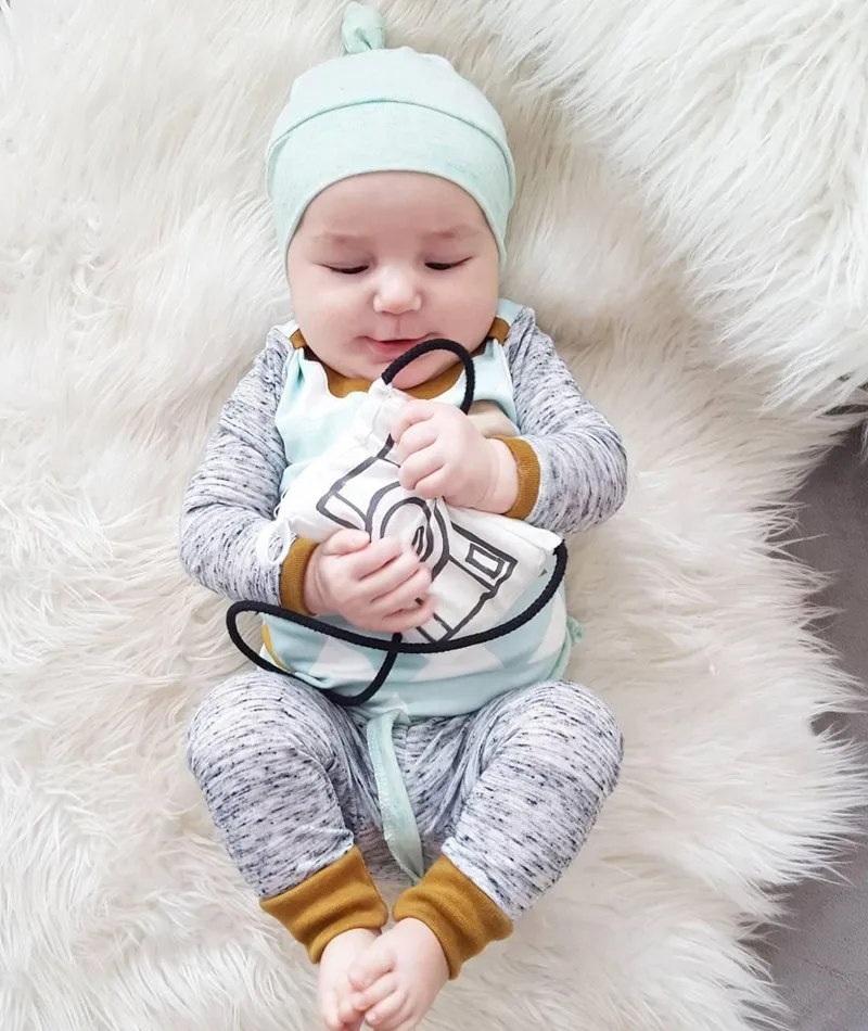 Модная одежда для новорожденных мальчиков комплект из 3 предметов футболка с