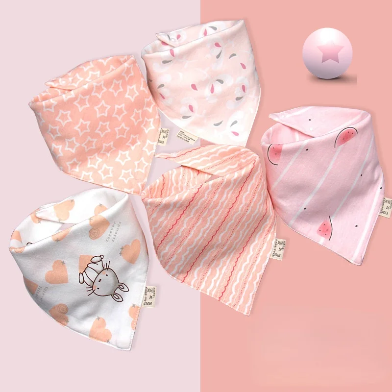 

5PCS/LOT New Baby Bibs Triangle Double Cotton Cartoon Print Saliva Towel Boys Girls Feeding Apron Bandana