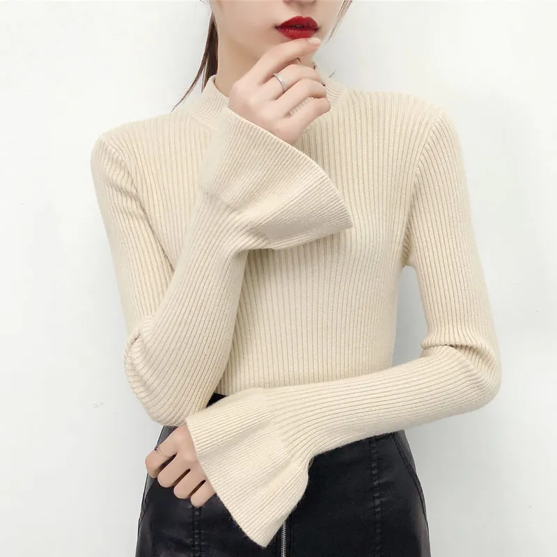 Turtleneck Women Sweaters and Pullovers 2021 Spring New Knitted Solid Slim Sexy Lady Elegant Pull Outwear Coat Tops | Женская одежда