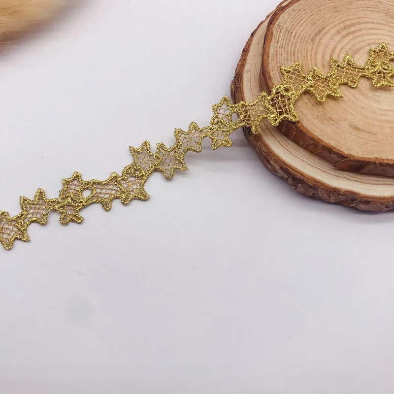 1 ярдов новая золотая кружевная ткань 5 см звезда кружево воротник хлопок отделка