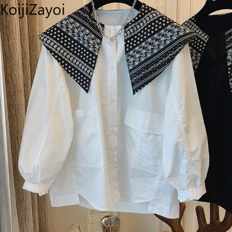

Винтажная женская блузка Koijizayoi с длинным рукавом, шикарная Корейская рубашка с воротником Питер Пэн, модная офисная женская верхняя одежда, блузы, свободные рубашки
