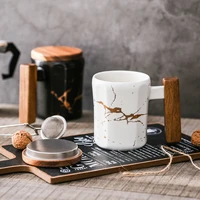 6 pieces high quality personalized bailiwang series creative wooden handle wooden lid ceramic cup office cup lovers cup milk cup