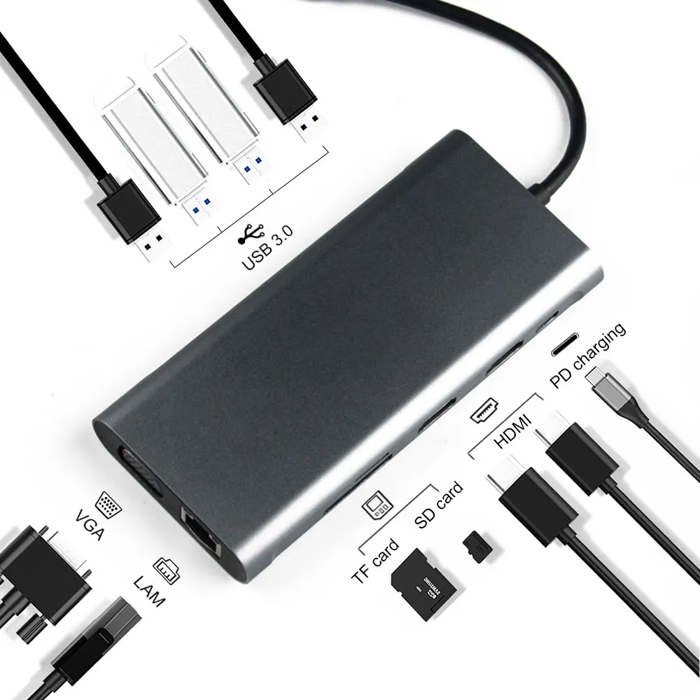 Tebe USB C концентратор тройной дисплей Тип 11 в 1 мульти HDMI адаптер RJ45 VGA usb хаб 3 0 Для