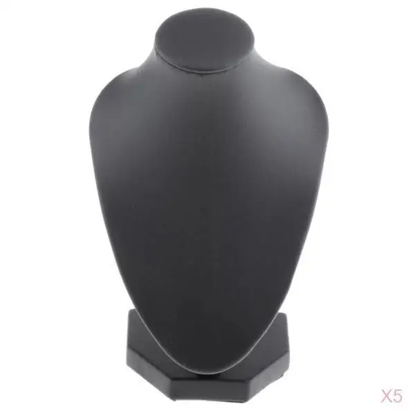 

Pack of 5 Black PU Leather Necklace Bust Display Organizer Jewelry Stands