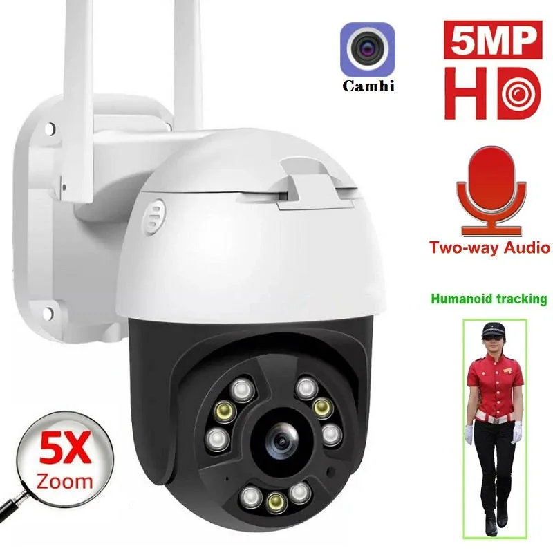 

Humanoid Auto Tracking 5MP 5X Optical Zoom PTZ WiFi Camera Outdoor 5MP Home Two Way Audio ONVIF Speed Dome Camera P2P Camhi