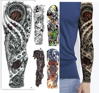 large arm sleeve tattoo dragon rose waterproof temporary tattoo men sticker mechanical design full skull totem tattoo women