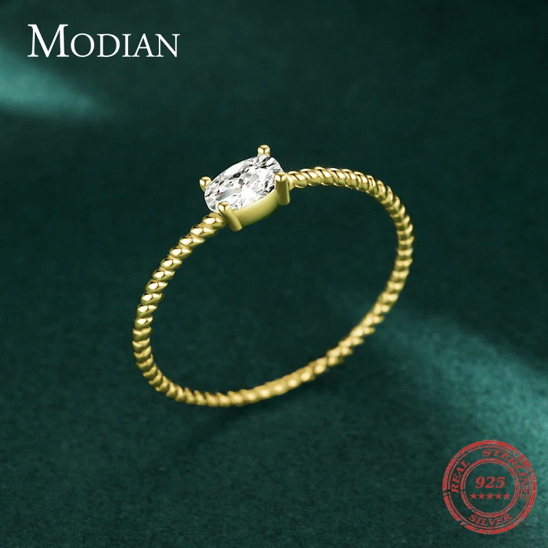 Кольца Modian из серебра 925 пробы женские простые тонкие сверкающие овальные кольца