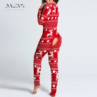 sexy women christmas cutout functional buttoned flap adults pajamas club button design plunge lounge jumpsuit 2021 new