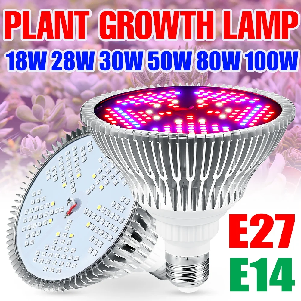 

LED E27 Bulb Plant Grow Light E14 220V LED Full Spectrum Phyto Lamp Hydroponics Fitolampy 18W 28W 30W 50W 80W 100W LED 110V Lamp