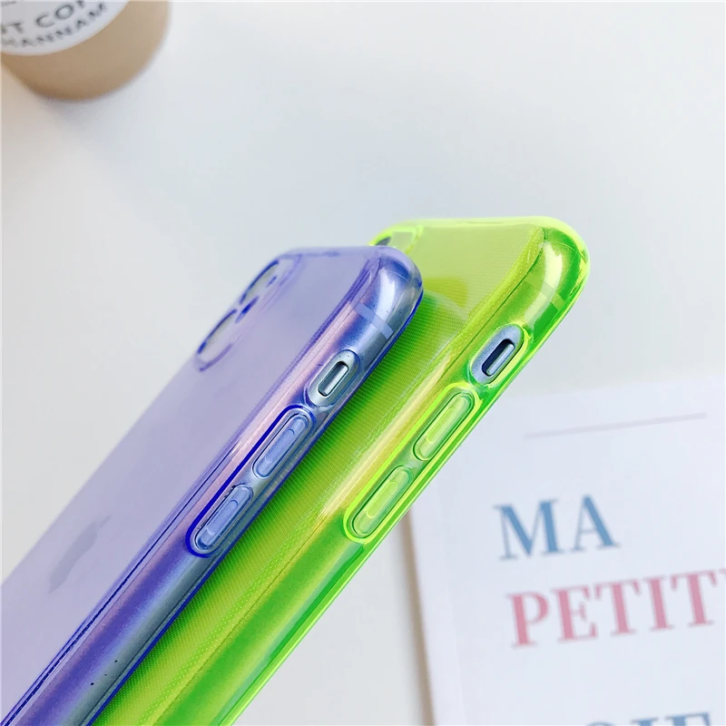 Fluorescent Camera Protection Phone Case For iPhone 13 12 11 Pro XR XS Max X XS 7 8 6 Plus SE2 Soft Candy Color Clear Back Cover