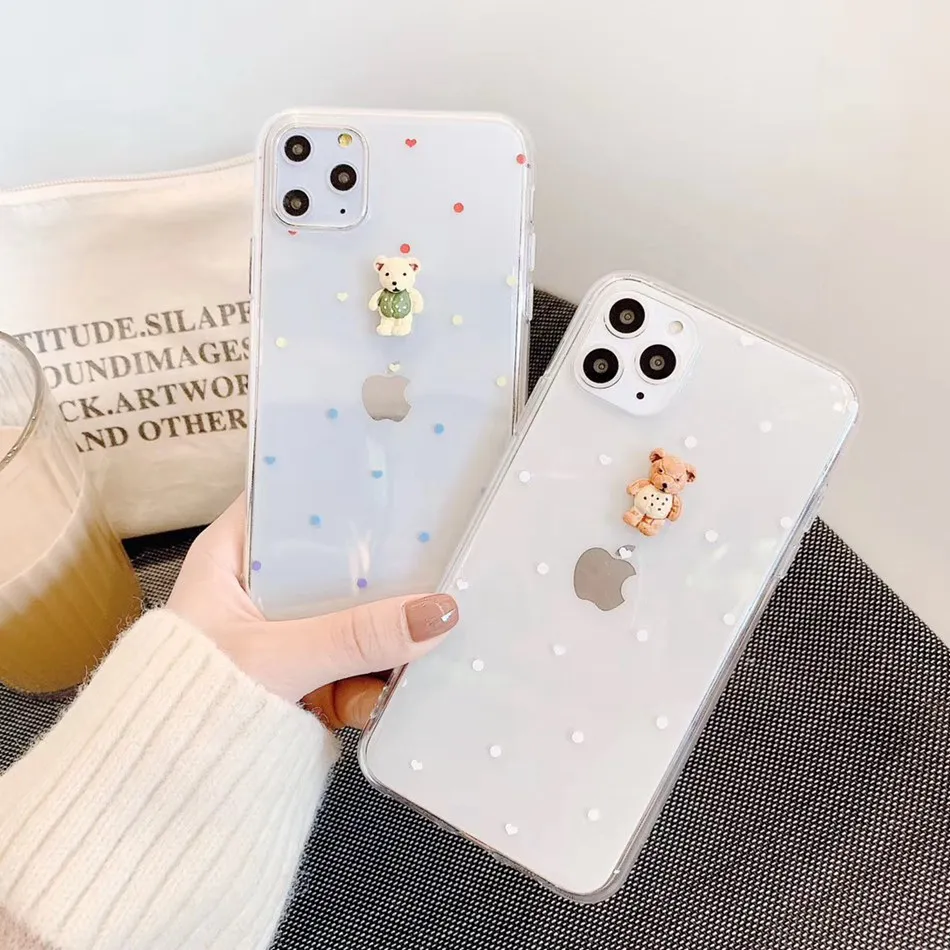 Защитный чехол для iPhone 11 Pro Max милый прозрачный силиконовый в горошек с милым