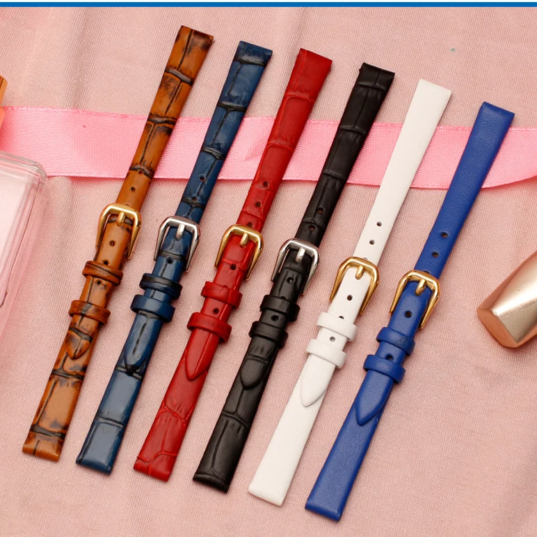 

Small Size Genuine Leather Watchband Ladies Mini Band soft Women watch accessories 6 8 10 14mm Black Brown Red White blue pink