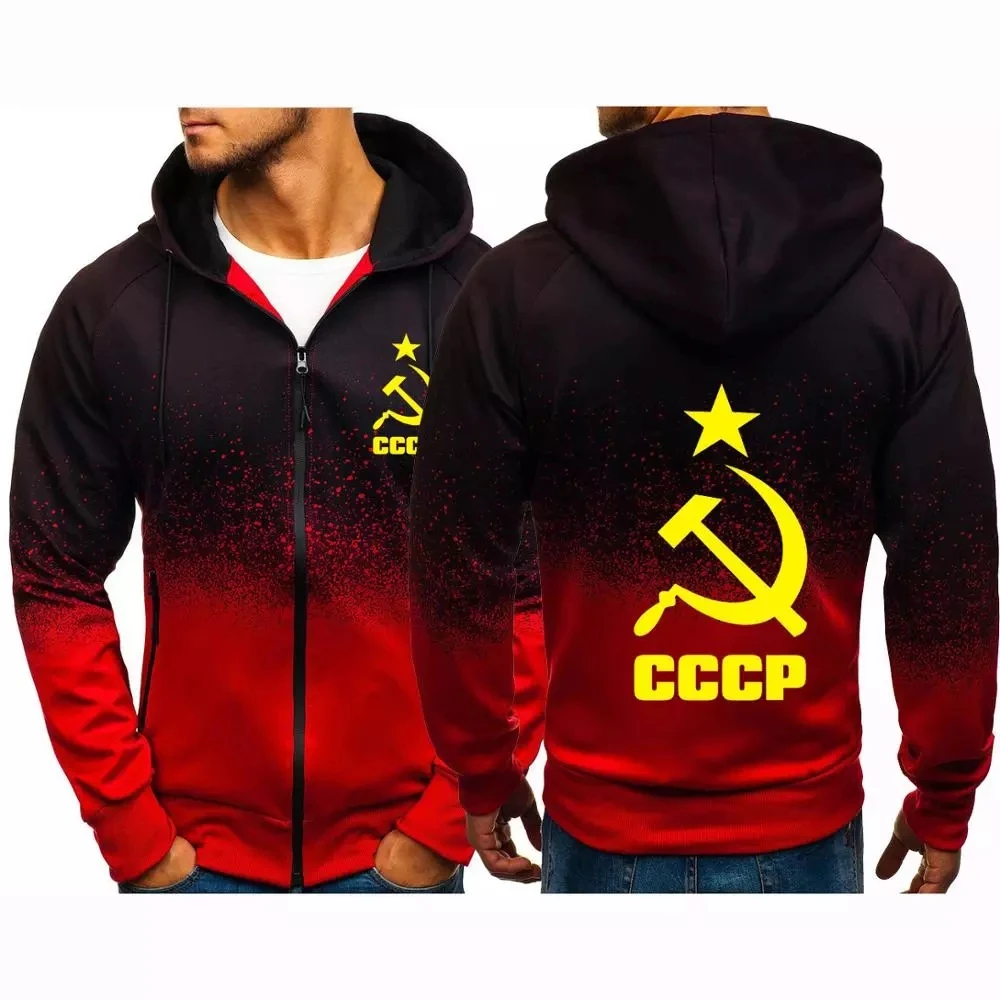 

CCCP Autumn Gradient Men Zip Up Casual Sweatshirts Outwear Sport Fashion Zipper Men Hoodies Sweatercoat Cotton Jackets