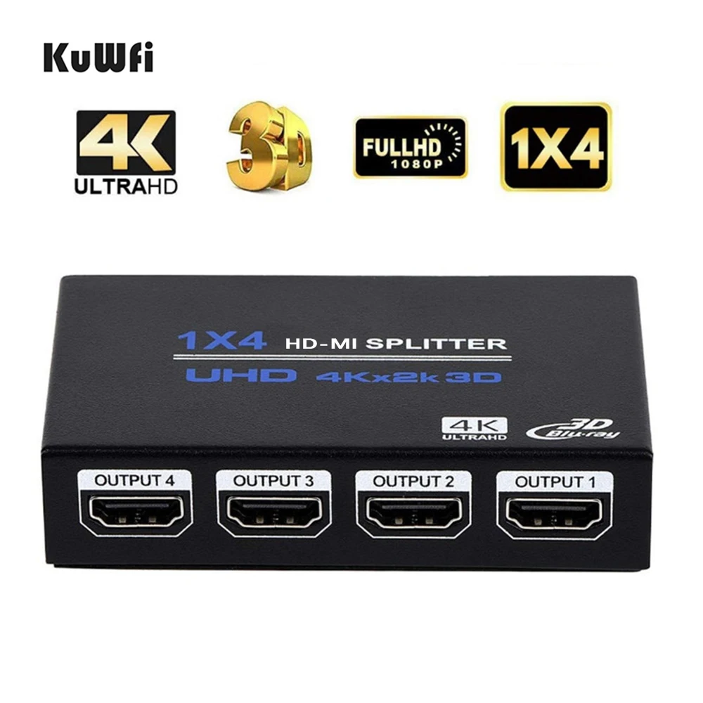 KuWFi HD MI переключатель 1 в 4 из распределительная коробка 1x4 Full 1080P видео формате 4K