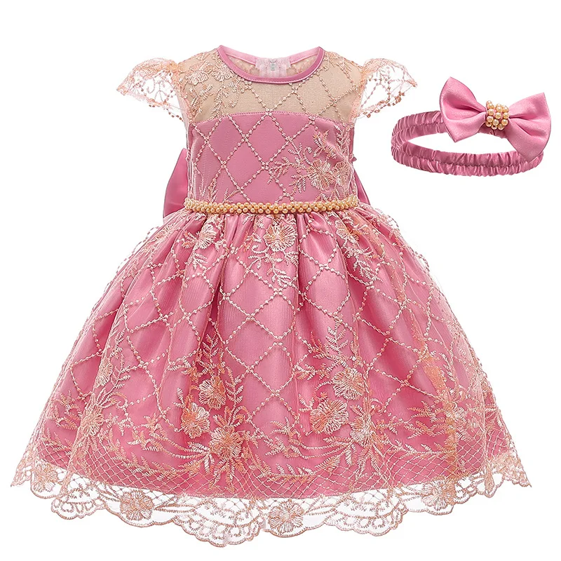 

LZH Childrens Clothes 2021 New Childrens Dresses Elegant Lace Dress Bowknot Princess Dress Brithday Wedding Party Dress+Headwear