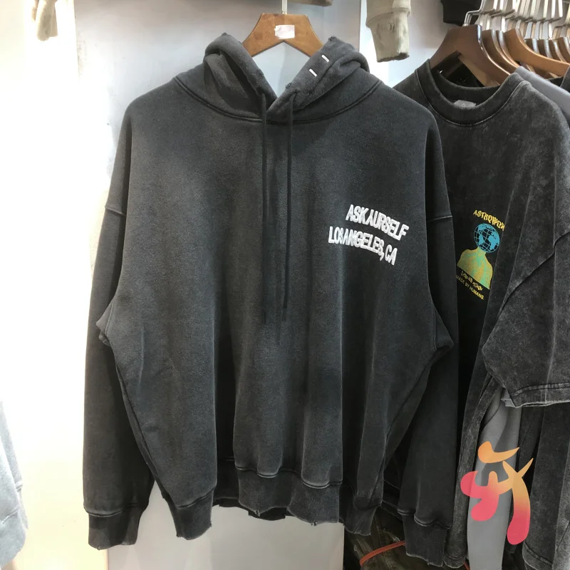 

Толстовка ASKYURSELF с надписями, потертый свитшот с капюшоном, с принтом из пенопласта, для мужчин и женщин, уличная одежда свободного покроя дл...