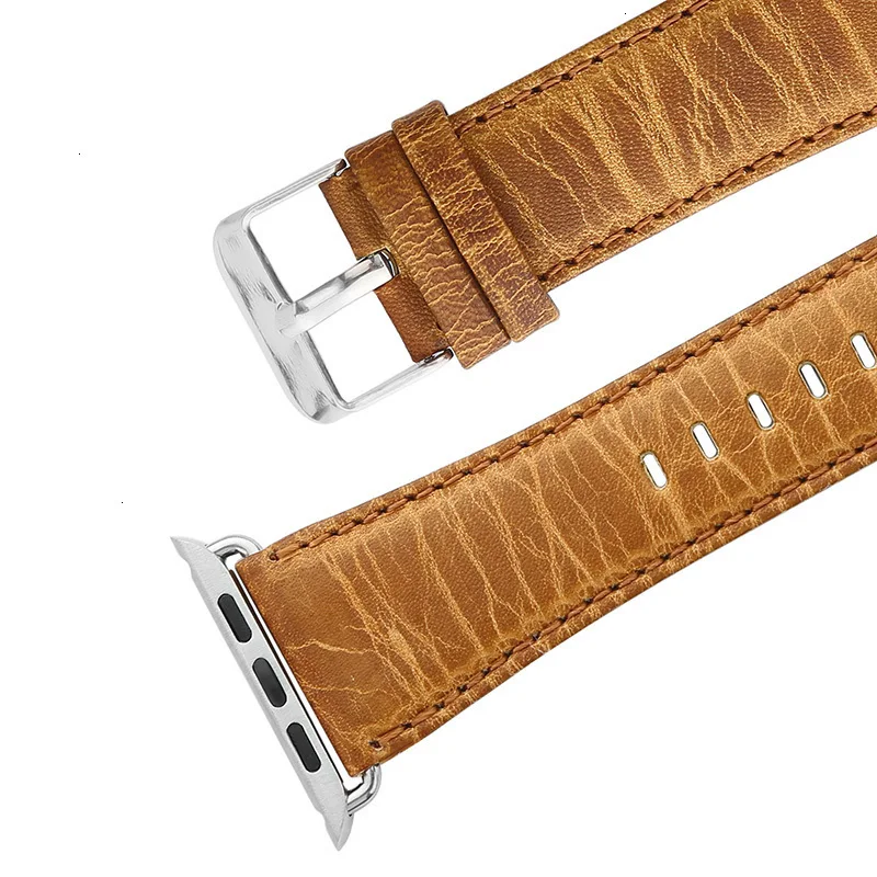 Ремешок из натуральной кожи для Apple Watch 42 мм 38 мм браслет с ретро текстурой Crazy Horse для iWatch все версии коричневый