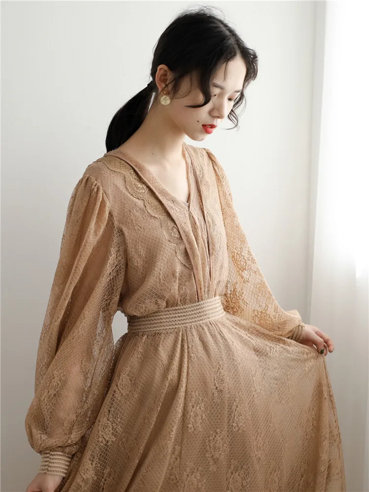 Женский подиумный комплект из 2 предметов кружевная блузка цвета хаки с длинным