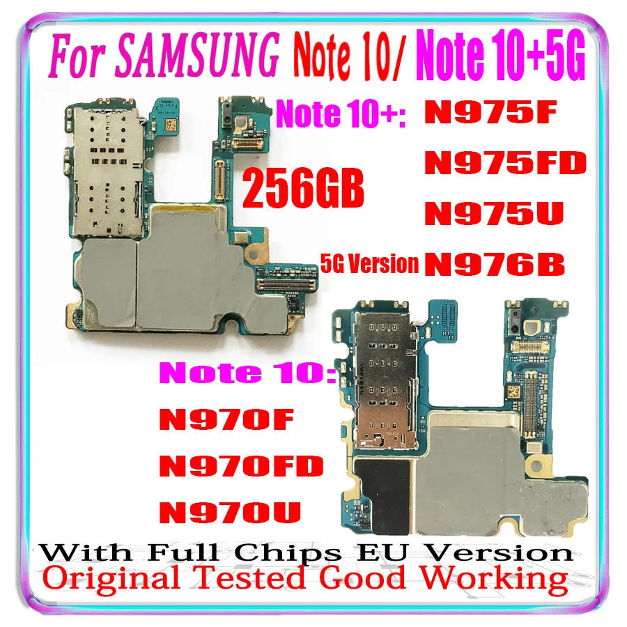 256GB Original For Samsung Galaxy NOTE 10+ N975F N975U N976B Note 10 N970FD N970U Motherboard Unlocked logic board EU Version | Мобильные