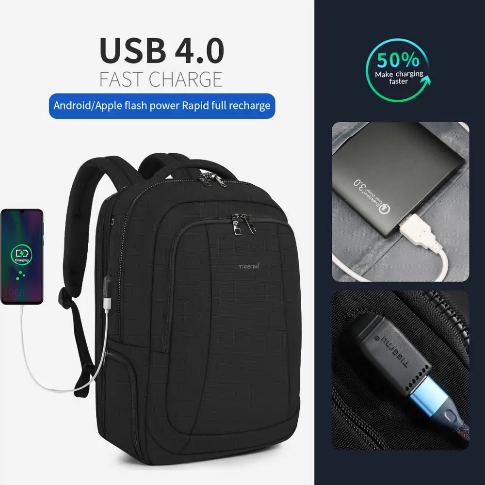 Tigernu новый мужчина Рюкзак подходит 17 дюймов Ноутбук USB Зарядка Мужской Anti Theft