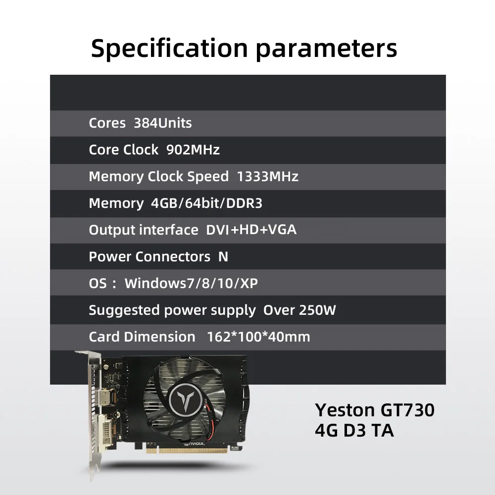 Yeston GT730-4G D3 TA Графика карты с 902/1333 МГц частотой 4G/DDR3/64bit памяти HD + DVI VGA Выход Порты
