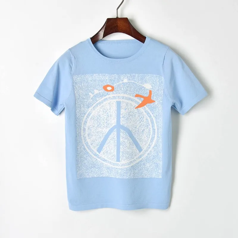 Женская трикотажная футболка с круглым вырезом подиумная жаккардовая коротким