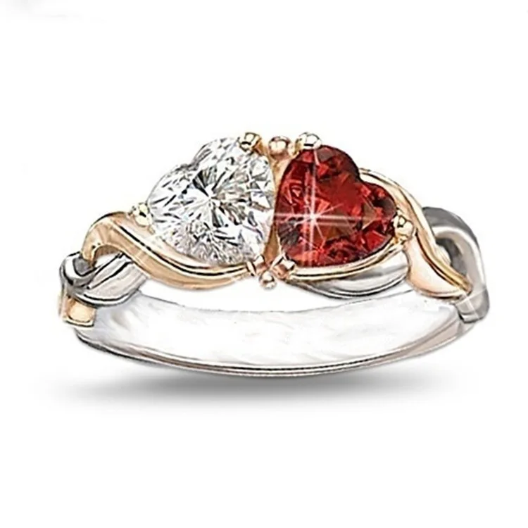 

Fashion Jewelry Rings, Heart to heart, two-color love ring for women,
