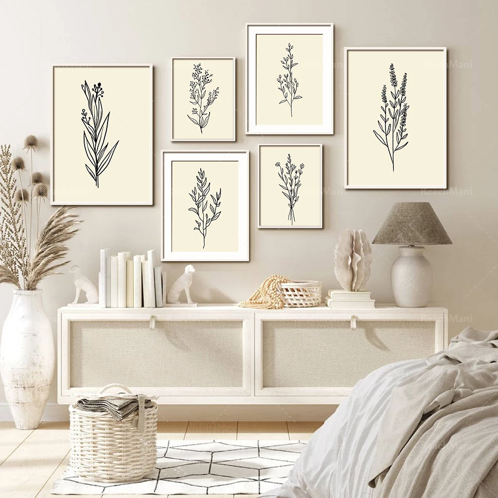 

Художественные абстрактные растения, художественные богемные линии с изображением листьев растений, современные абстрактные линии, домаш...