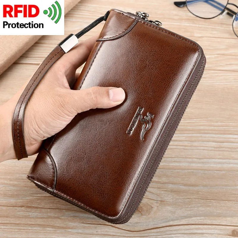 

Business Men wallet RFID Blocking Purse Clutch Bag Credit Card Holder NEW Wallet For Men portefeuille homme zipper phone bag