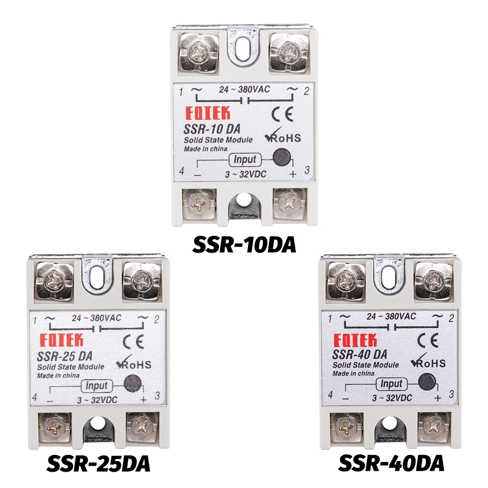 Однофазное твердотельное реле SSR-10DA/20DA/25DA/40DA DC control AC SSR в белом корпусе |