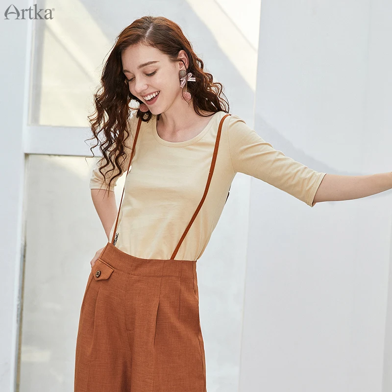 Женская футболка с коротким рукавом ARTKA Повседневная из 100% хлопка круглым