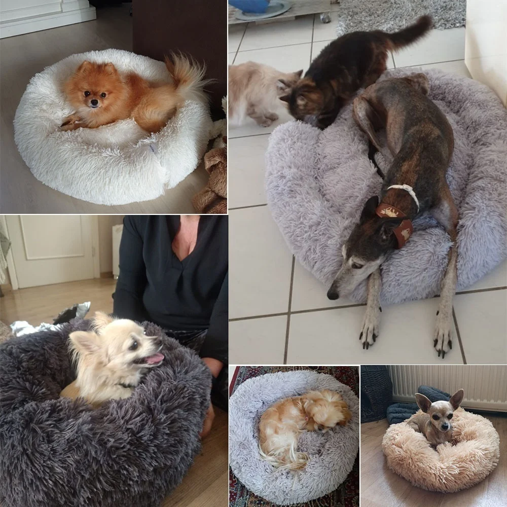 

Deluxe Fluffy Extra Large Dog Beds Sofa Washable Round Soft Plush Dog Pillow Cushion Pet Sleeping Bed