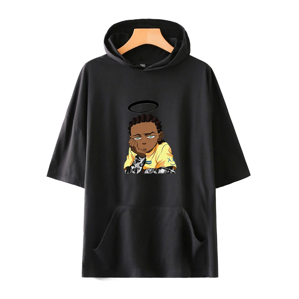 

Футболка унисекс с капюшоном The Boondocks, женская рубашка с коротким рукавом, Повседневная Уличная одежда в стиле Харадзюку, одежда для бундоко...