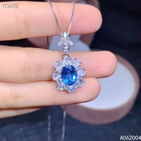 kjjeaxcmy fine jewelry 925 sterling silver inlaid natural blue topaz female miss girl woman pendant necklace fashion