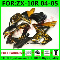 new motorcycle fairings for kawasaki zx10r zx 10r 04 05 year zx 10r 2004 2005 abs fairing kit full covers bodywork gold flame