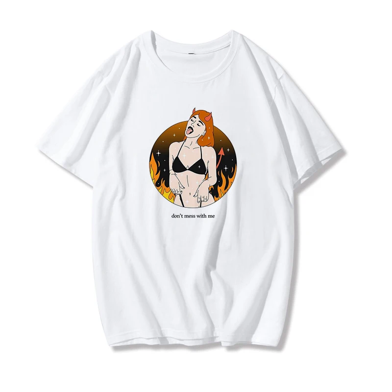 Женская футболка с принтом THE ANGELS PROTECT ME DEMONS винтажный Свободный Топ большого