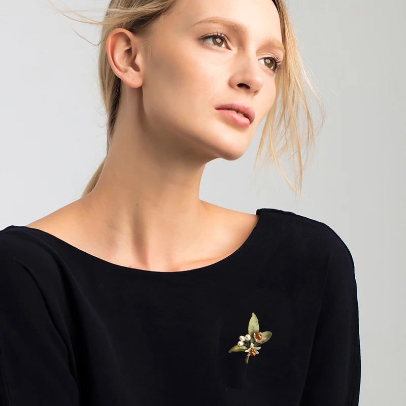 Творческая булавка с апельсиновым цветком для женщин и девочек, аксессуары, цветочные винтажные зеленые булавки для вечеринок, подарки.