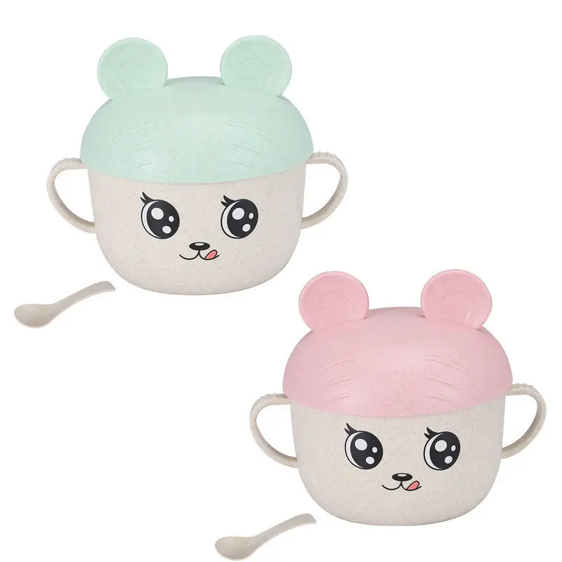 

2 шт./компл., детская посуда для кормления, посуда из пшеницы, Мультяшные детские блюда, набор посуды для детского питания, антигорячая тарелк...