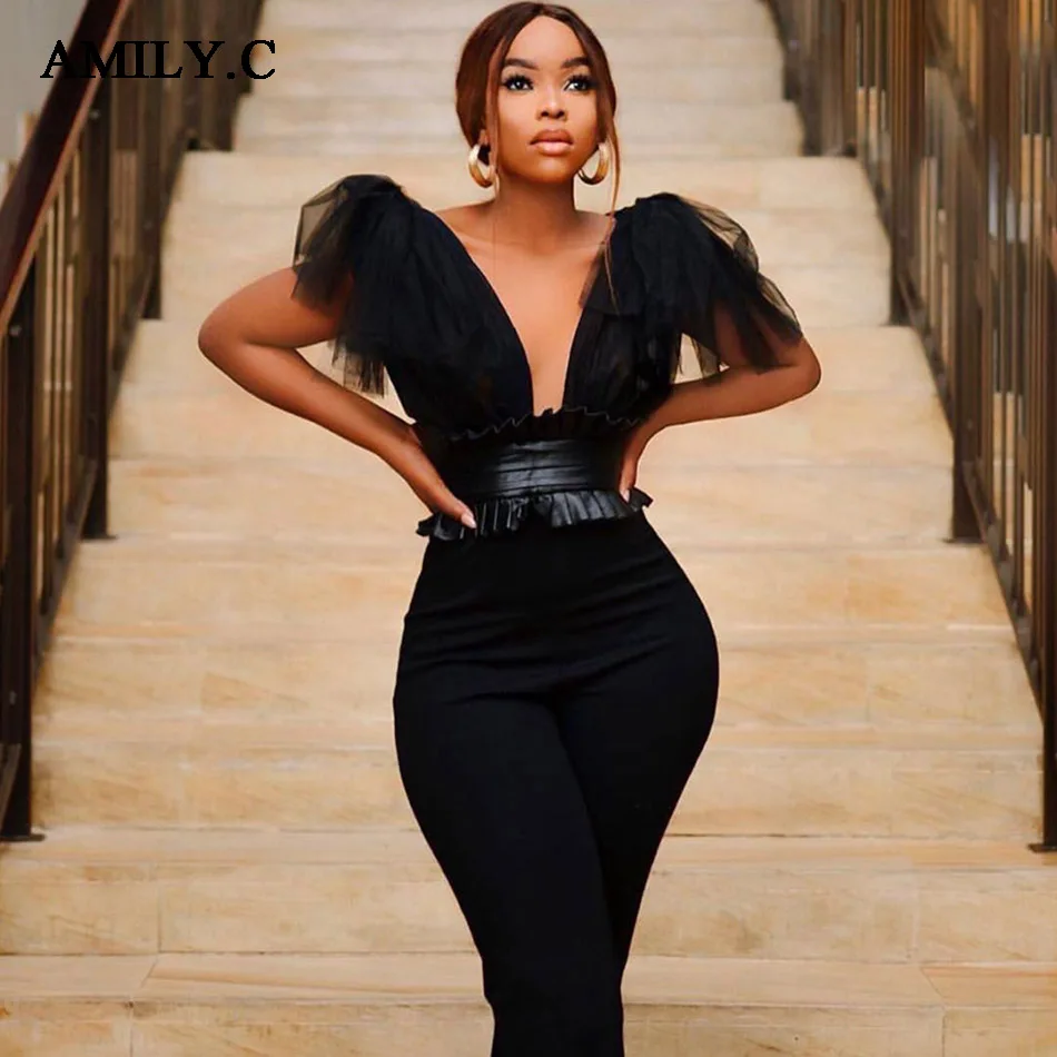 Amily.c 2020 новый летний женский комбинезон сексуальный кружевной жилет с глубоким v