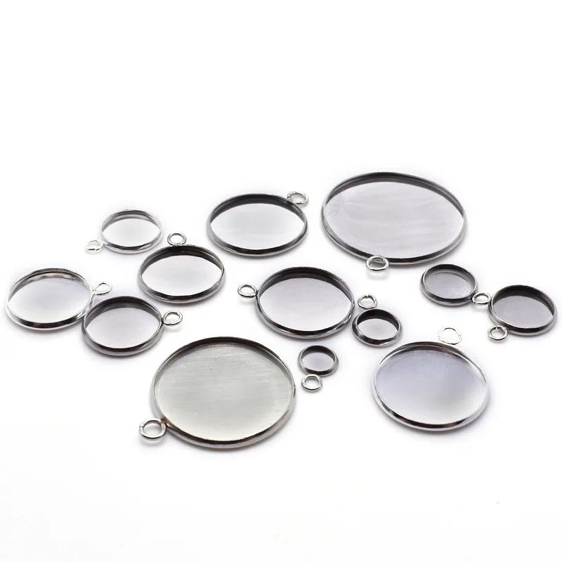10 шт./лот круглый кулон из нержавеющей стали основа с кабошоном рамка для